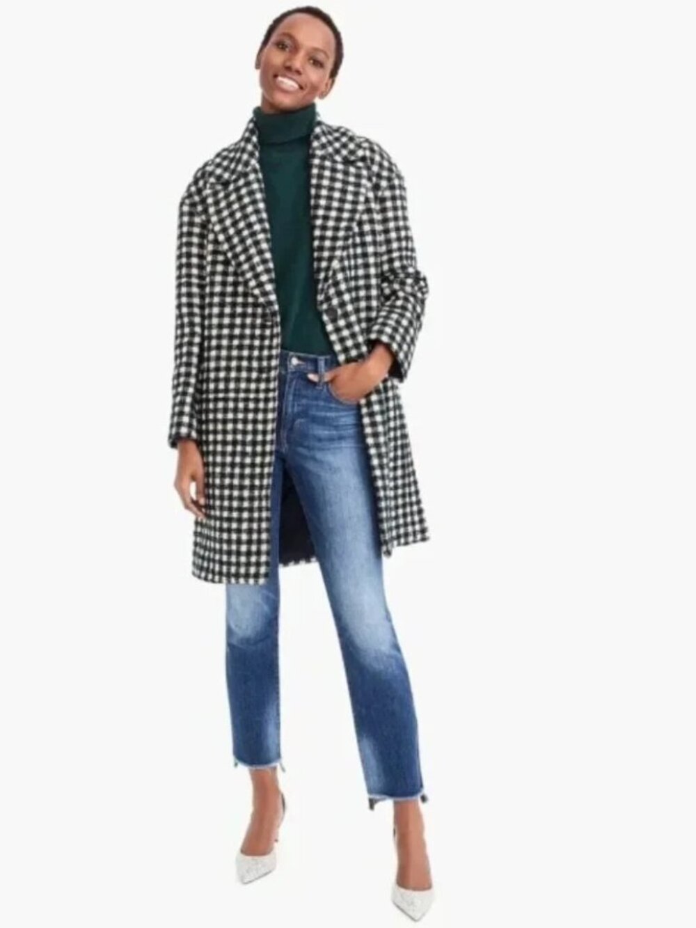 NWT J.Crew Oversized Topcoat in Ivory Black Green Check Tweed Wool Coat 0 $375